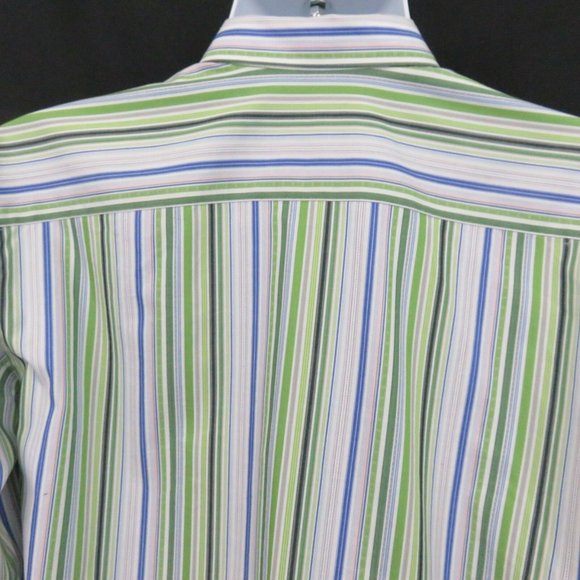 Thomas Dean Blue Green Stripe Flip Cuff Shirt XL - Picture 3 of 8